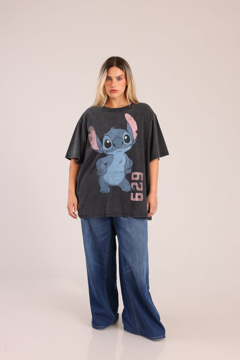FOX פלאס נשים חולצה קצרה חולצה ממותגת סטיץ' דיסני חולצה ממותגת סטיץ' דיסני
