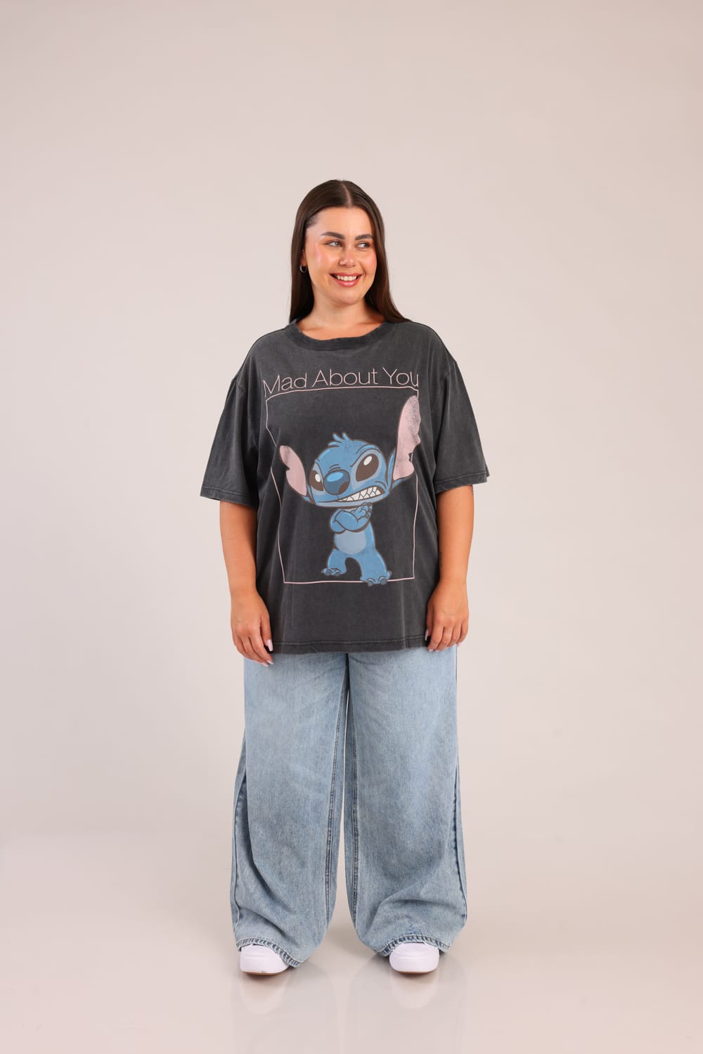 FOX פלאס נשים חולצה קצרה חולצה ממותגת סטיץ' דיסני חולצה ממותגת סטיץ' דיסני