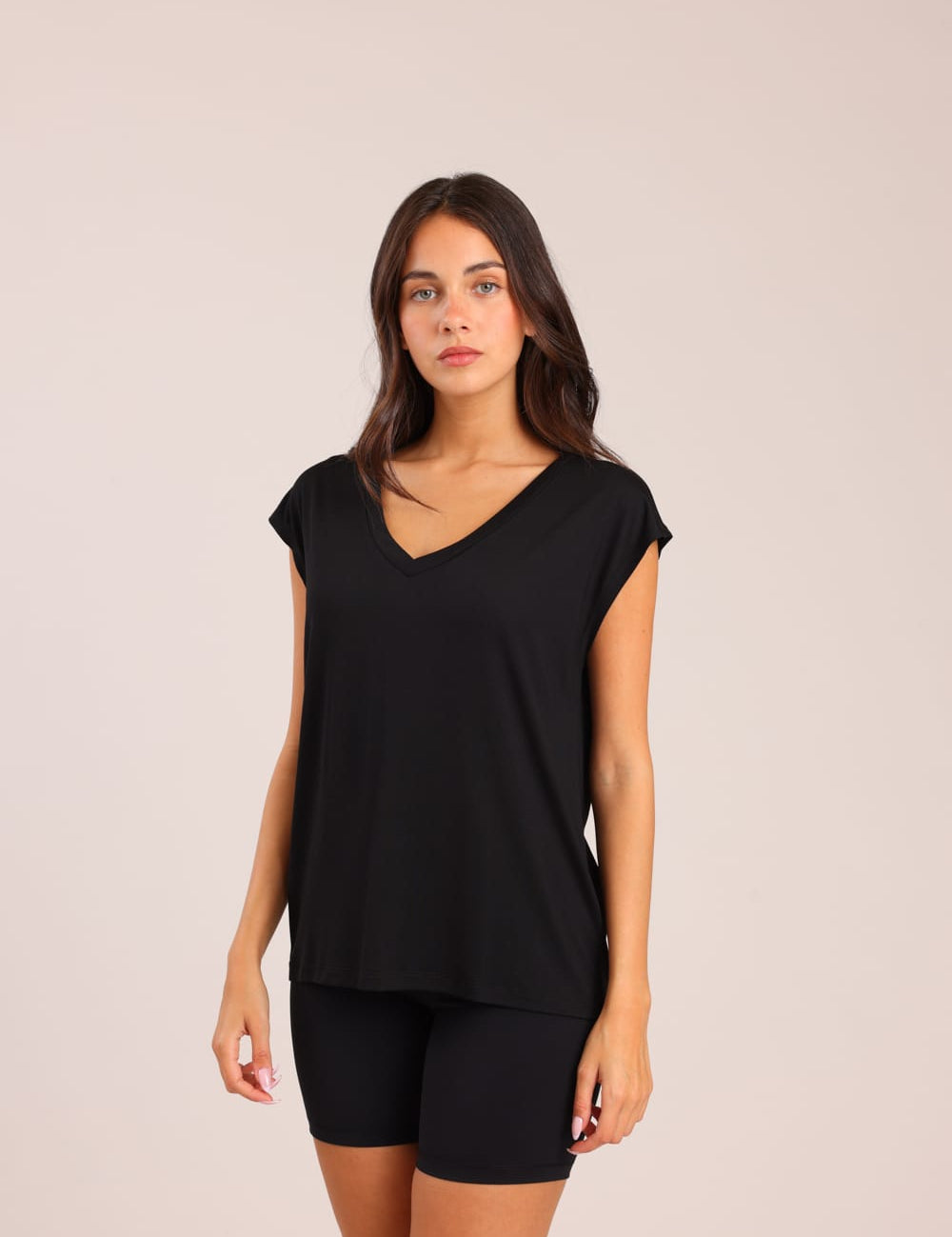 FOX נשים חולצה קצרה חולצת בייסיק חלקה חולצת בייסיק חלקה