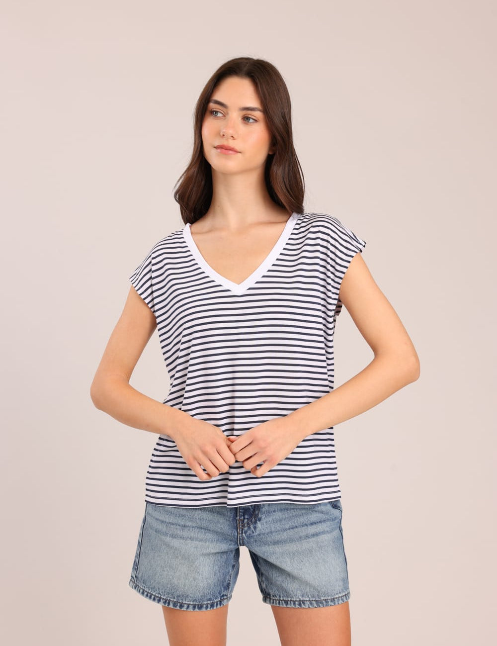 FOX נשים חולצה קצרה חולצת בייסיק עם פסים חולצת בייסיק עם פסים