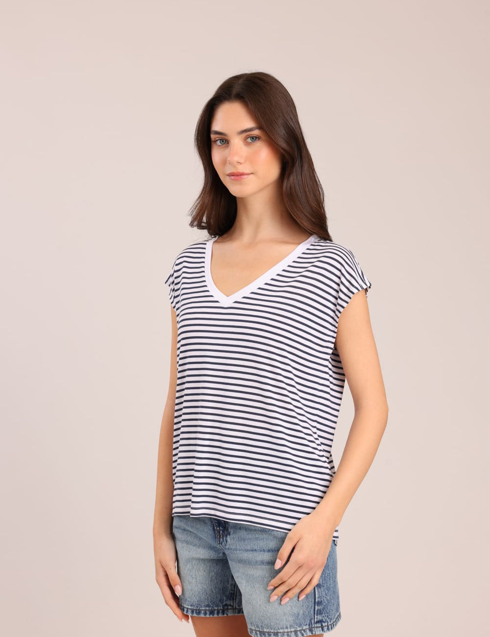 FOX נשים חולצה קצרה חולצת בייסיק עם פסים חולצת בייסיק עם פסים