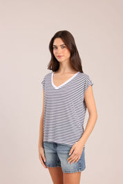 FOX נשים חולצה קצרה חולצת בייסיק עם פסים חולצת בייסיק עם פסים