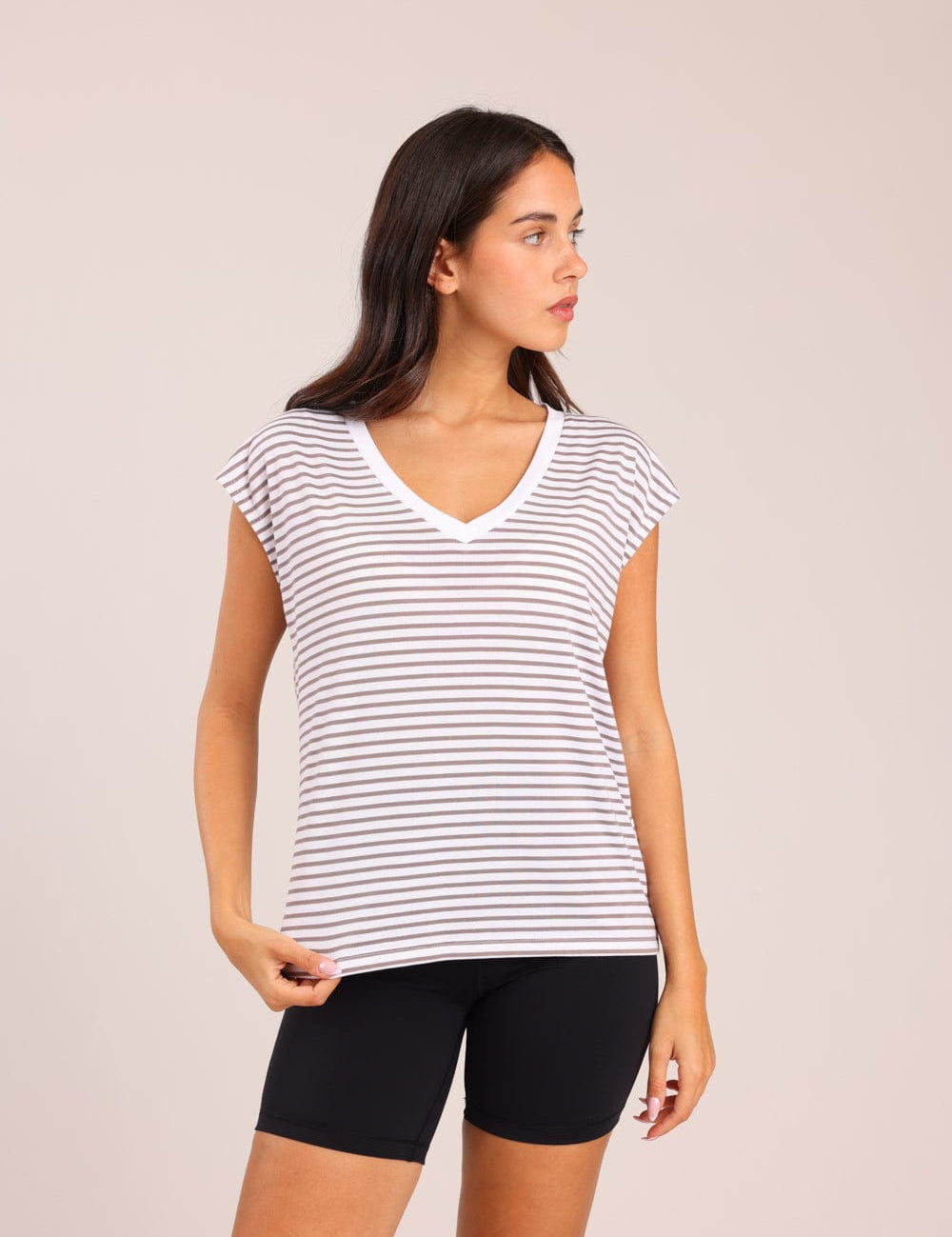 FOX נשים חולצה קצרה חולצת בייסיק עם פסים חולצת בייסיק עם פסים