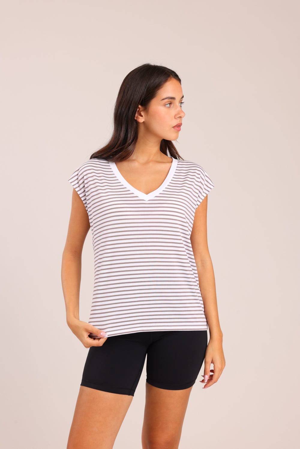 FOX נשים חולצה קצרה חולצת בייסיק עם פסים חולצת בייסיק עם פסים