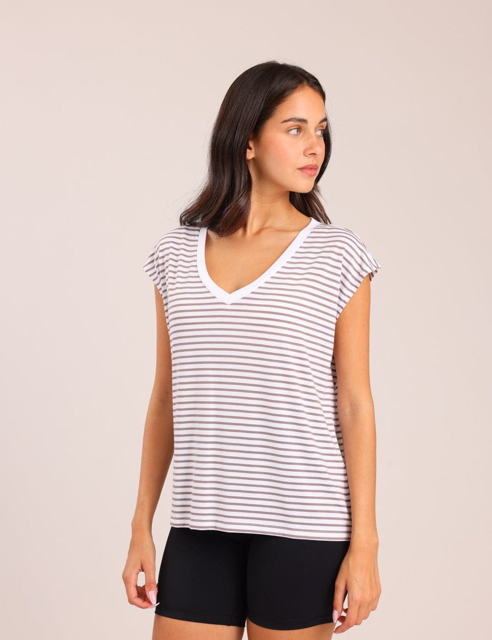 FOX נשים חולצה קצרה חולצת בייסיק עם פסים חולצת בייסיק עם פסים