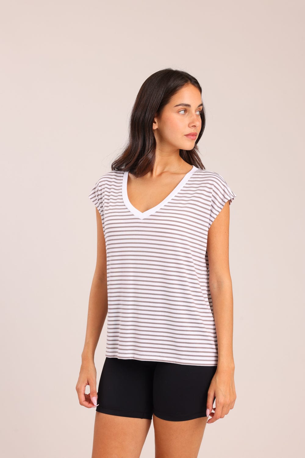 FOX נשים חולצה קצרה חולצת בייסיק עם פסים חולצת בייסיק עם פסים