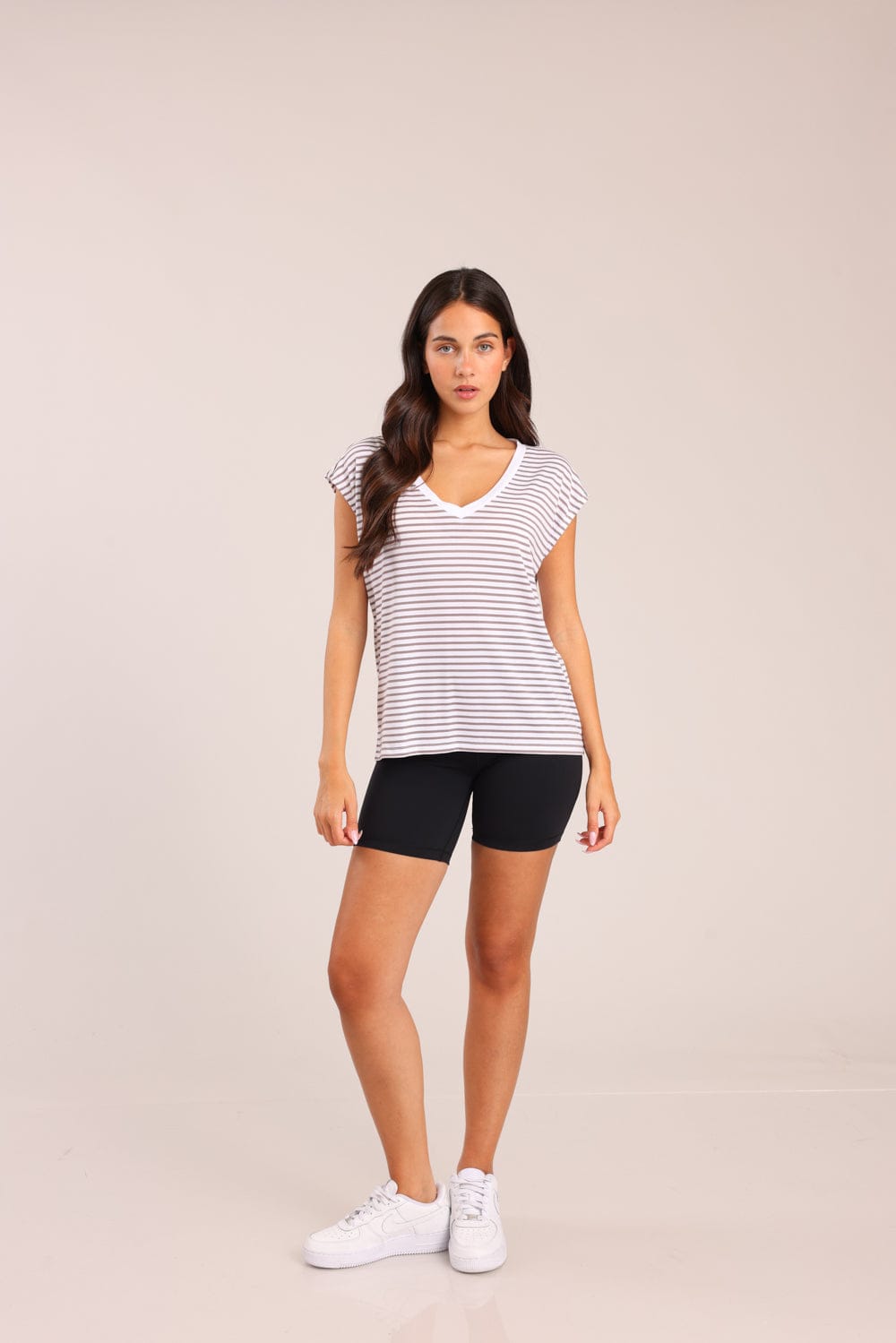 FOX נשים חולצה קצרה חולצת בייסיק עם פסים חולצת בייסיק עם פסים