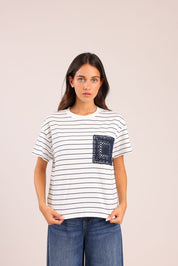 FOX נשים חולצה קצרה חולצה עם פסים חולצה עם פסים