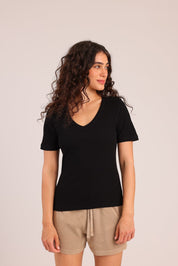 FOX נשים חולצה קצרה חולצת בייסיק חלקה חולצת בייסיק חלקה