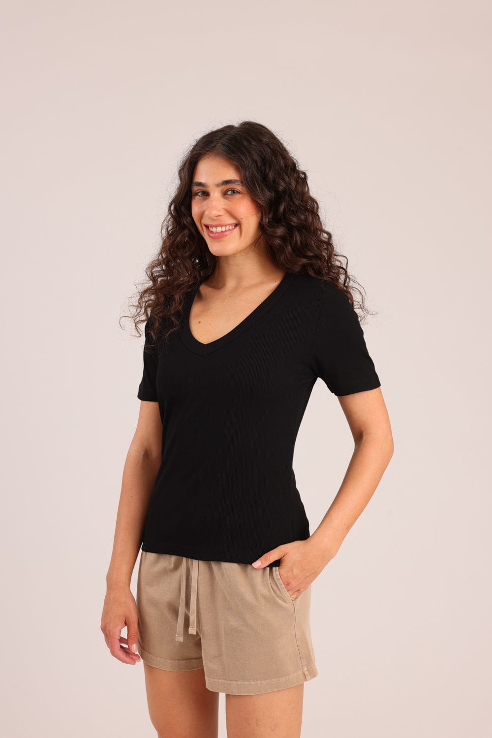 FOX נשים חולצה קצרה חולצת בייסיק חלקה חולצת בייסיק חלקה