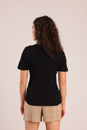 FOX נשים חולצה קצרה חולצת בייסיק חלקה חולצת בייסיק חלקה