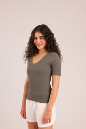 FOX FOX חולצה קצרה חולצת בייסיק חלקה חולצת בייסיק חלקה