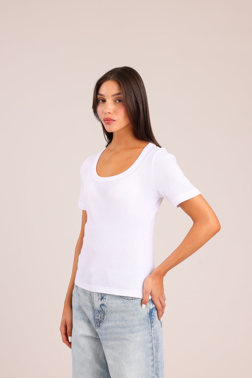 FOX נשים חולצה קצרה חולצת טריקו בייסיק חולצת טריקו בייסיק