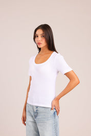 FOX נשים חולצה קצרה חולצת טריקו בייסיק חולצת טריקו בייסיק