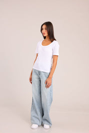 FOX נשים חולצה קצרה חולצת טריקו בייסיק חולצת טריקו בייסיק