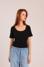 FOX נשים חולצה קצרה חולצת טריקו בייסיק חולצת טריקו בייסיק