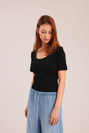 FOX נשים חולצה קצרה חולצת טריקו בייסיק חולצת טריקו בייסיק