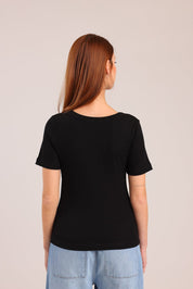 FOX נשים חולצה קצרה חולצת טריקו בייסיק חולצת טריקו בייסיק