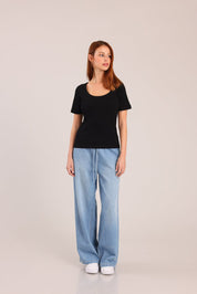 FOX נשים חולצה קצרה חולצת טריקו בייסיק חולצת טריקו בייסיק