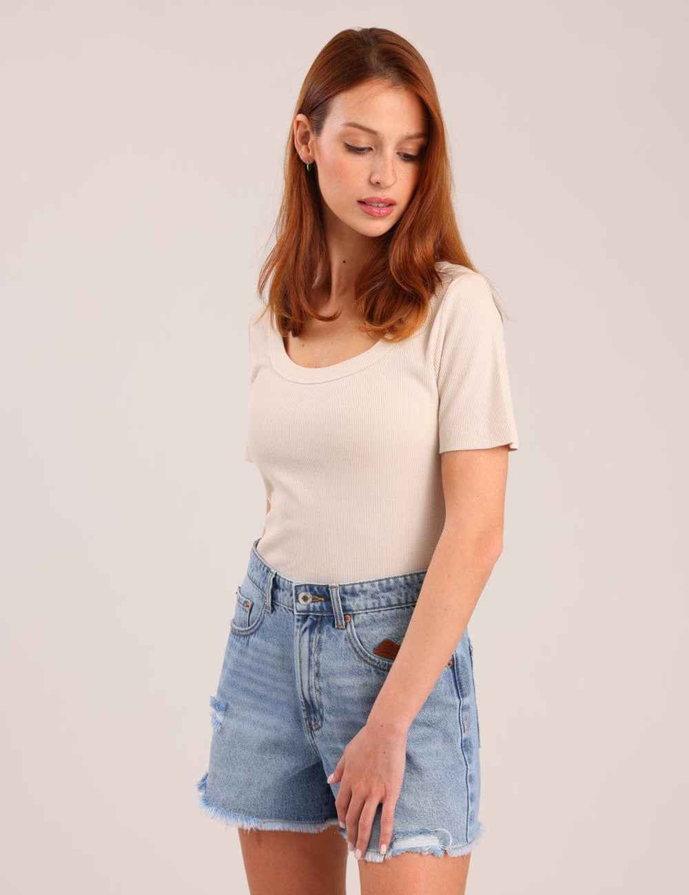 FOX נשים חולצה קצרה חולצת טריקו בייסיק חולצת טריקו בייסיק