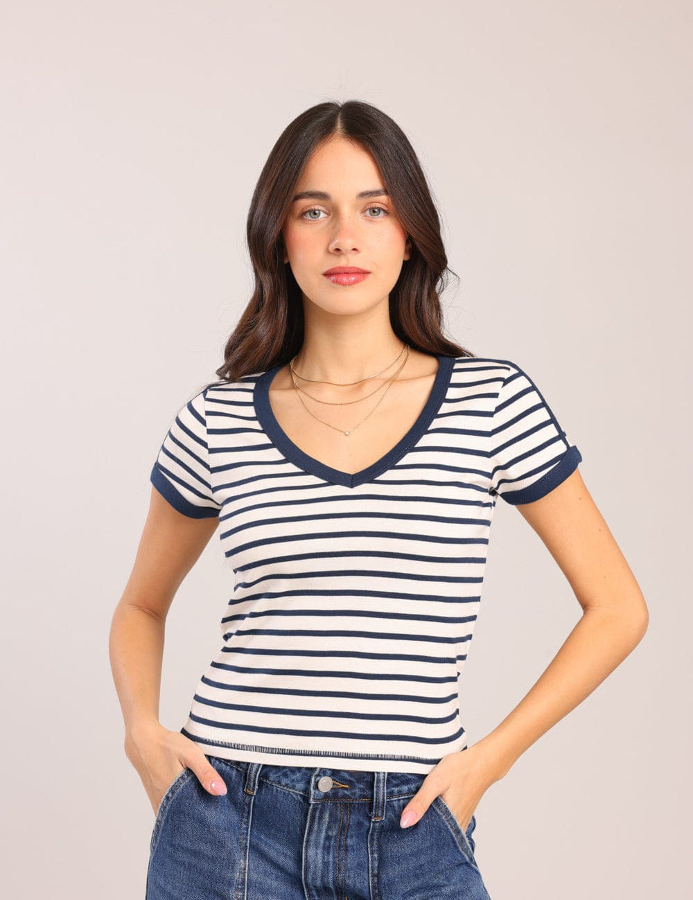 FOX נשים חולצה חולצת טריקו עם פסים חולצת טריקו עם פסים