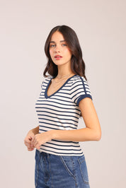 FOX נשים חולצה חולצת טריקו עם פסים חולצת טריקו עם פסים