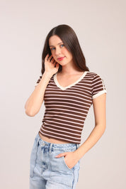 FOX נשים חולצה חולצת טריקו עם פסים חולצת טריקו עם פסים