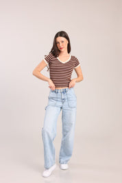 FOX נשים חולצה חולצת טריקו עם פסים חולצת טריקו עם פסים