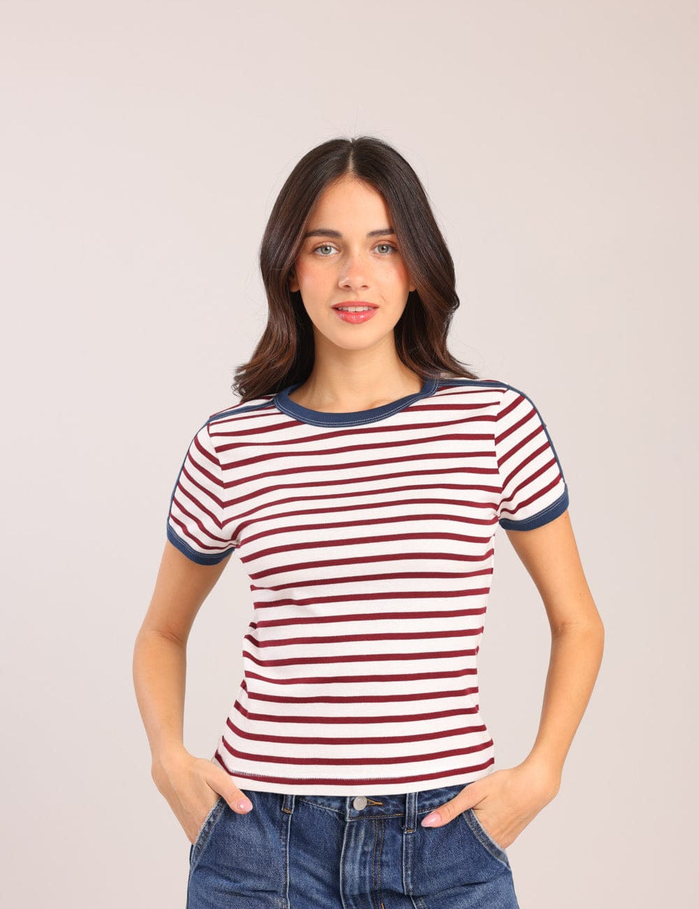 FOX נשים חולצה קצרה חולצה עם פסים חולצה עם פסים