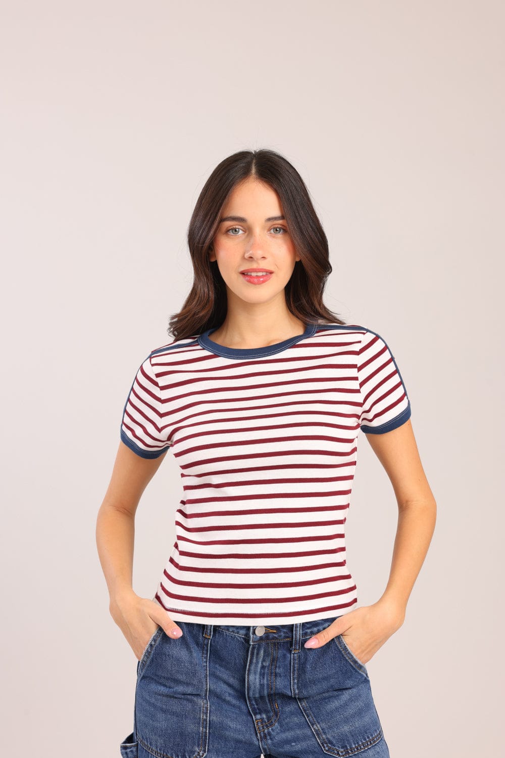 FOX נשים חולצה קצרה חולצה עם פסים חולצה עם פסים