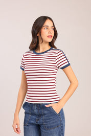 FOX נשים חולצה קצרה חולצה עם פסים חולצה עם פסים