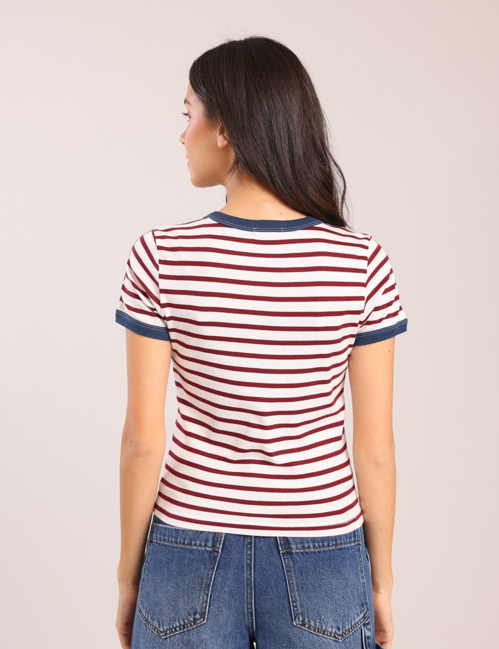 FOX נשים חולצה קצרה חולצה עם פסים חולצה עם פסים