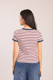 FOX נשים חולצה קצרה חולצה עם פסים חולצה עם פסים