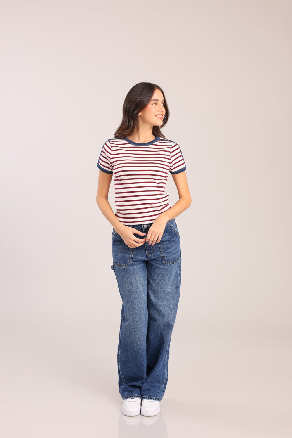 FOX נשים חולצה קצרה חולצה עם פסים חולצה עם פסים