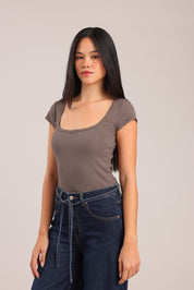 FOX נשים חולצה חולצה חלקה חולצה חלקה