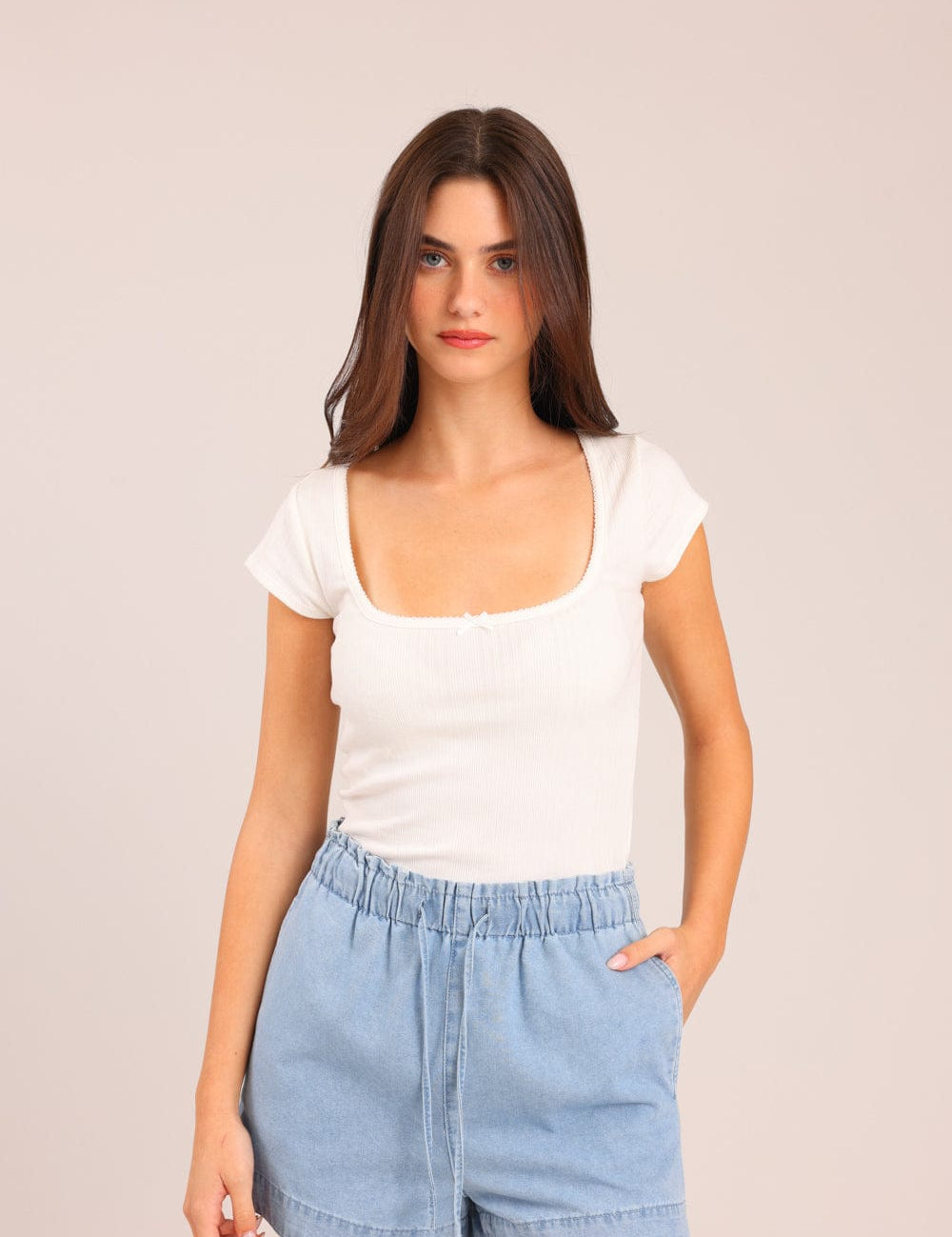 FOX נשים חולצה קצרה חולצה חלקה חולצה חלקה