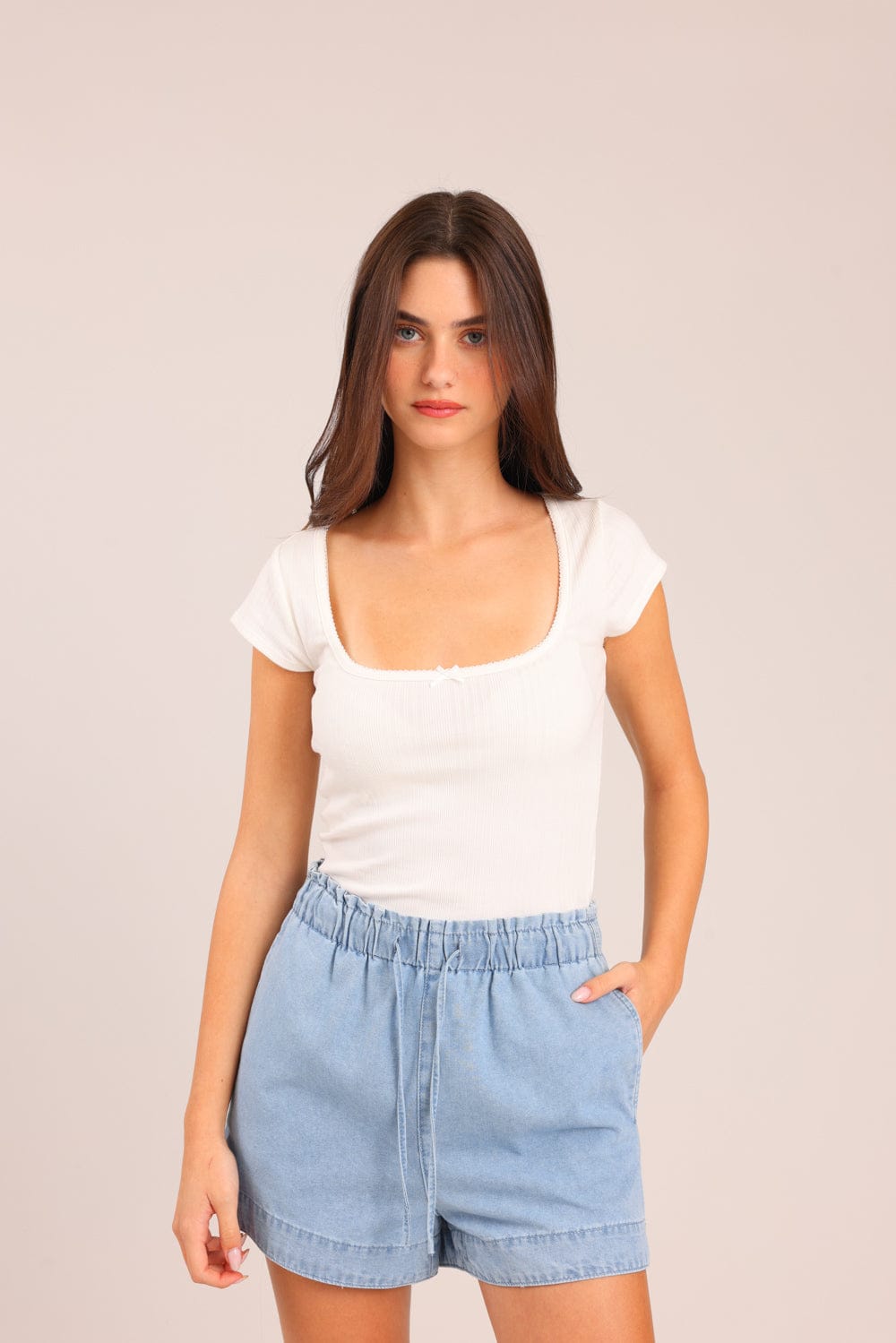 FOX נשים חולצה קצרה חולצה חלקה חולצה חלקה