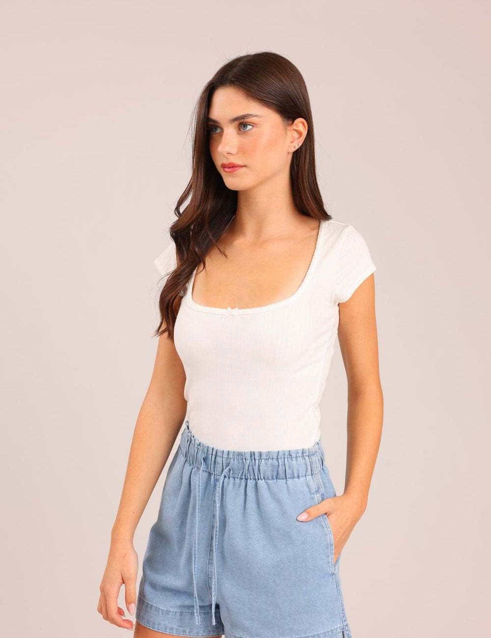 FOX נשים חולצה קצרה חולצה חלקה חולצה חלקה