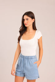 FOX נשים חולצה קצרה חולצה חלקה חולצה חלקה