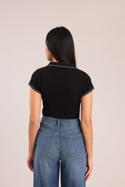 FOX נשים חולצה קצרה חולצת V עם צווארון חולצת V עם צווארון