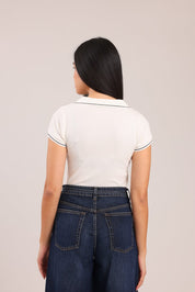 FOX נשים חולצה חולצת V עם צווארון חולצת V עם צווארון