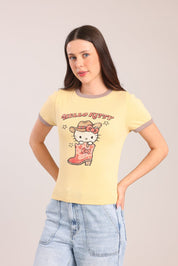 FOX נשים חולצה קצרה חולצה ממותגת הלו קיטי חולצה ממותגת הלו קיטי