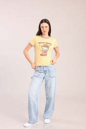 FOX נשים חולצה קצרה חולצה ממותגת הלו קיטי חולצה ממותגת הלו קיטי