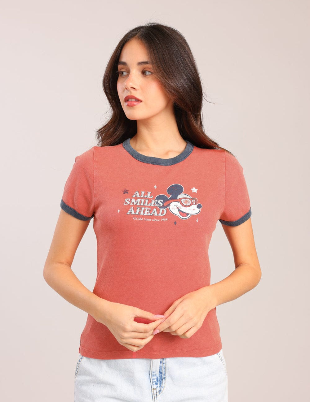 FOX נשים חולצה קצרה חולצה ממותגת מיקי מאוס דיסני חולצה ממותגת מיקי מאוס דיסני