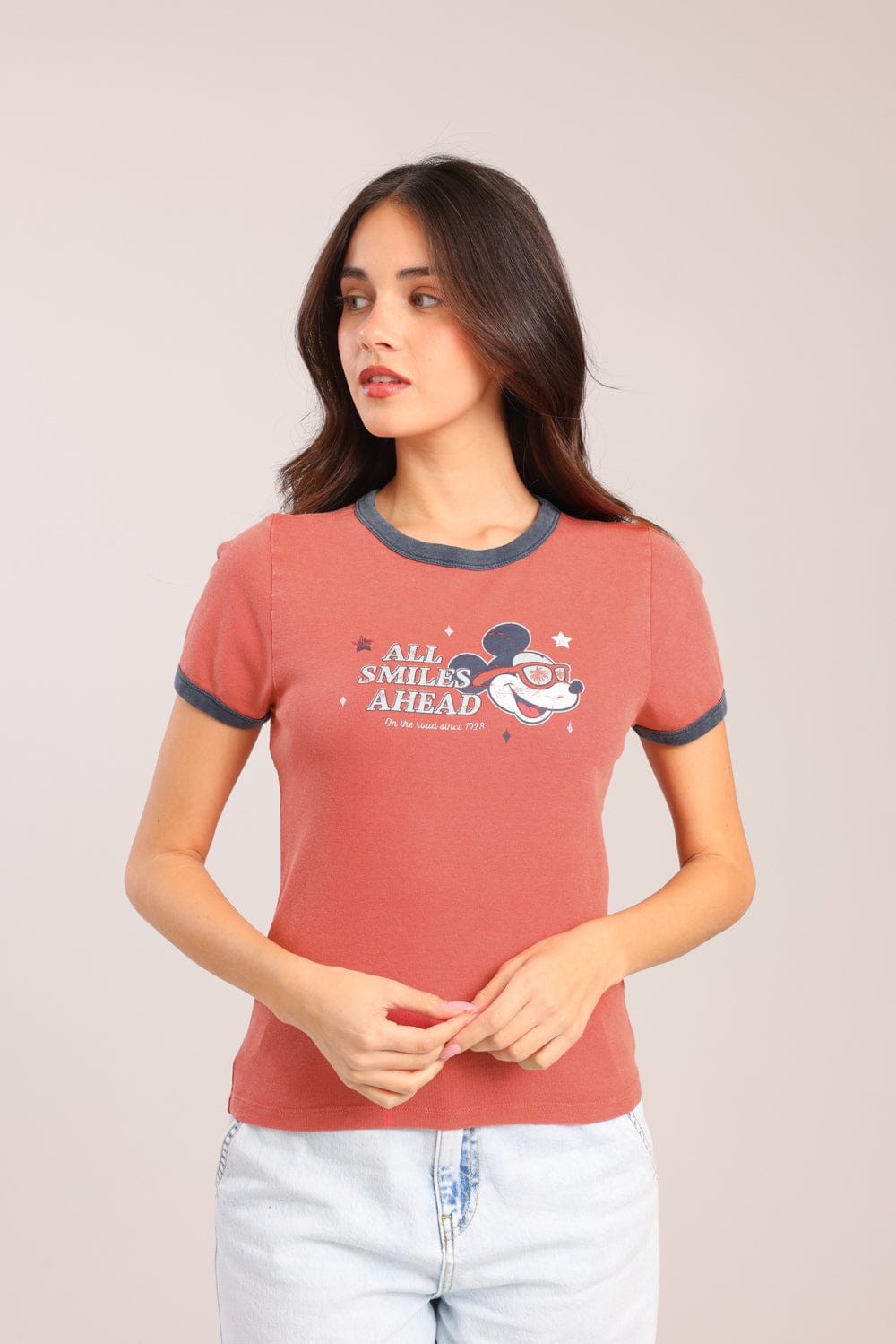 FOX נשים חולצה קצרה חולצה ממותגת מיקי מאוס דיסני חולצה ממותגת מיקי מאוס דיסני