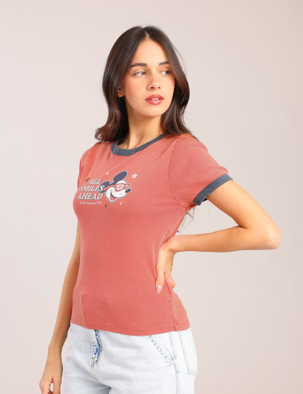 FOX נשים חולצה קצרה חולצה ממותגת מיקי מאוס דיסני חולצה ממותגת מיקי מאוס דיסני