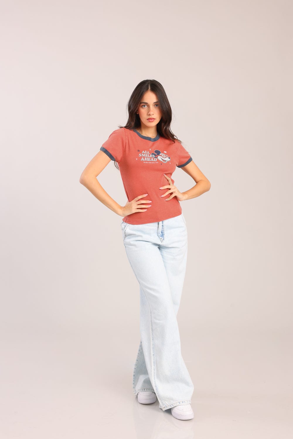 FOX נשים חולצה קצרה חולצה ממותגת מיקי מאוס דיסני חולצה ממותגת מיקי מאוס דיסני