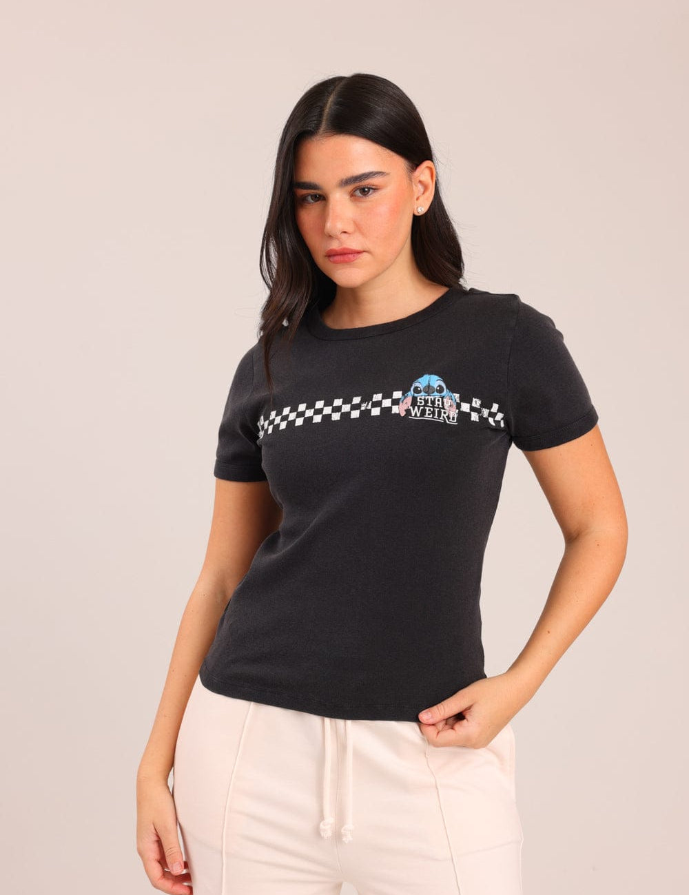 FOX נשים חולצה קצרה חולצה ממותגת סטיץ' דיסני חולצה ממותגת סטיץ' דיסני