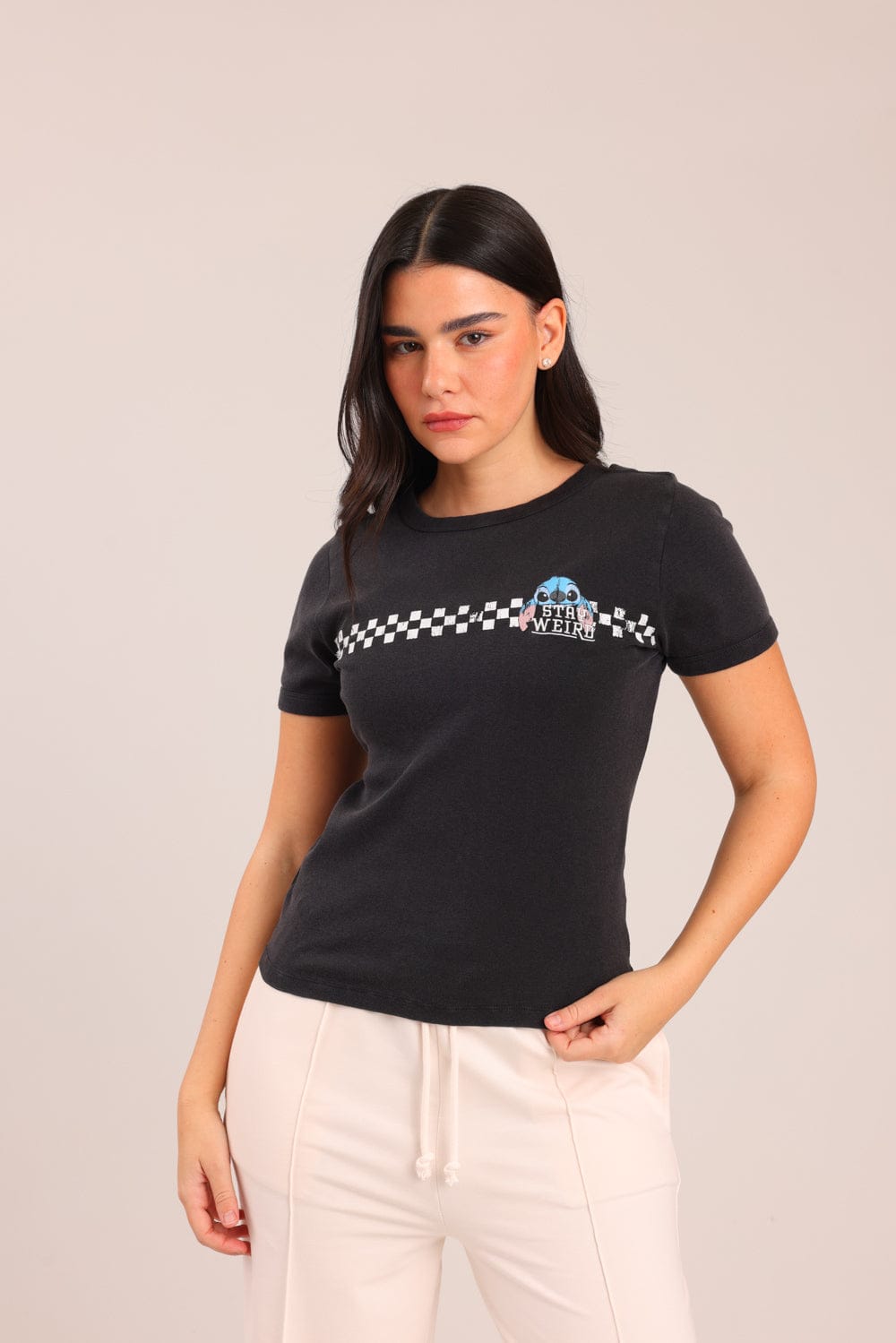 FOX נשים חולצה קצרה חולצה ממותגת סטיץ' דיסני חולצה ממותגת סטיץ' דיסני