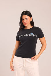 FOX נשים חולצה קצרה חולצה ממותגת סטיץ' דיסני חולצה ממותגת סטיץ' דיסני